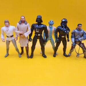 6 Star Wars Figures 4" Darth Vader Luke Skywalker Qui-Gon Jinn Greedo Jango Fett